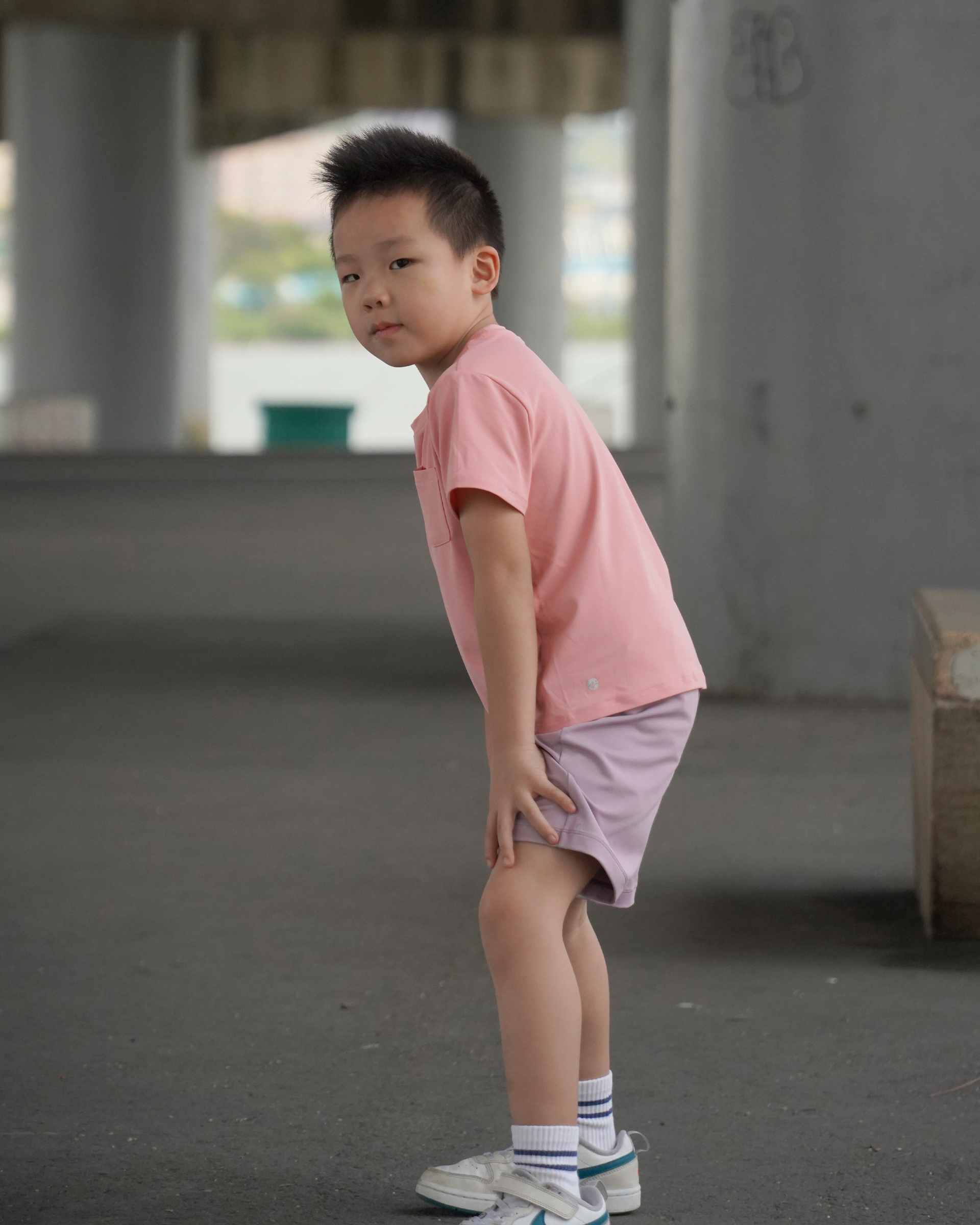 Kids 短褲 芋泥+粉T 3