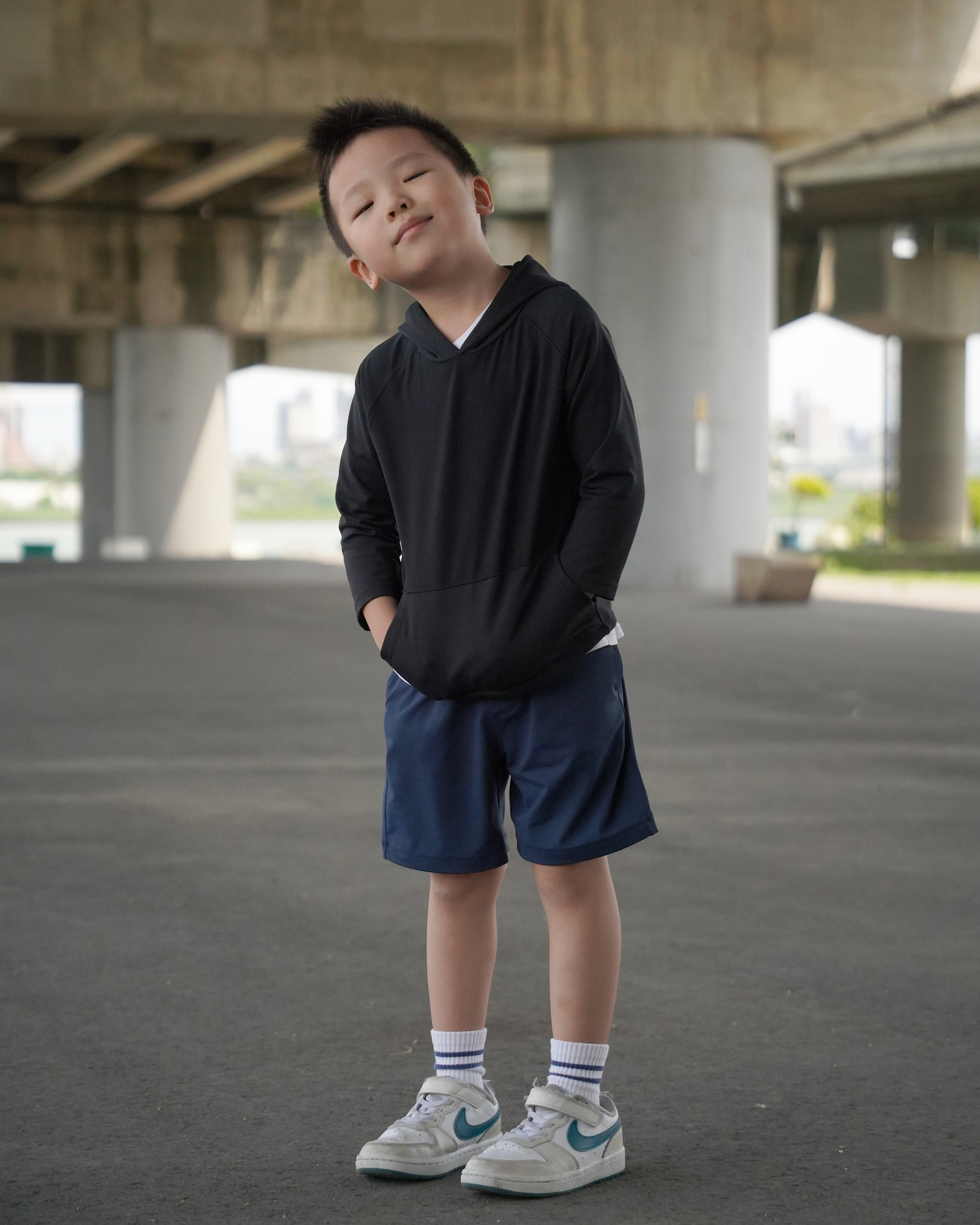 Kids 短褲 深藍+帽T