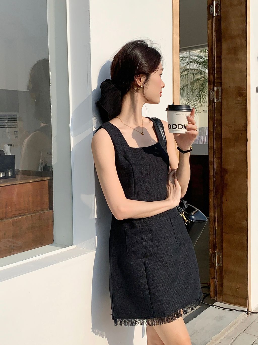 HAZEL TASSELS TWEED DRESS IN BLACK littletickle