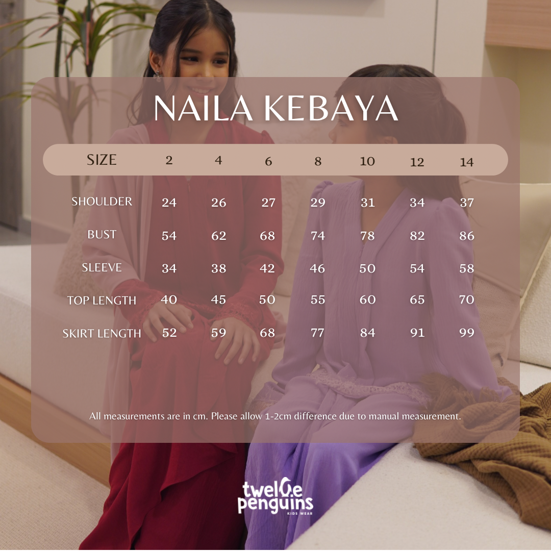 Naila Kebaya Measurement Chart