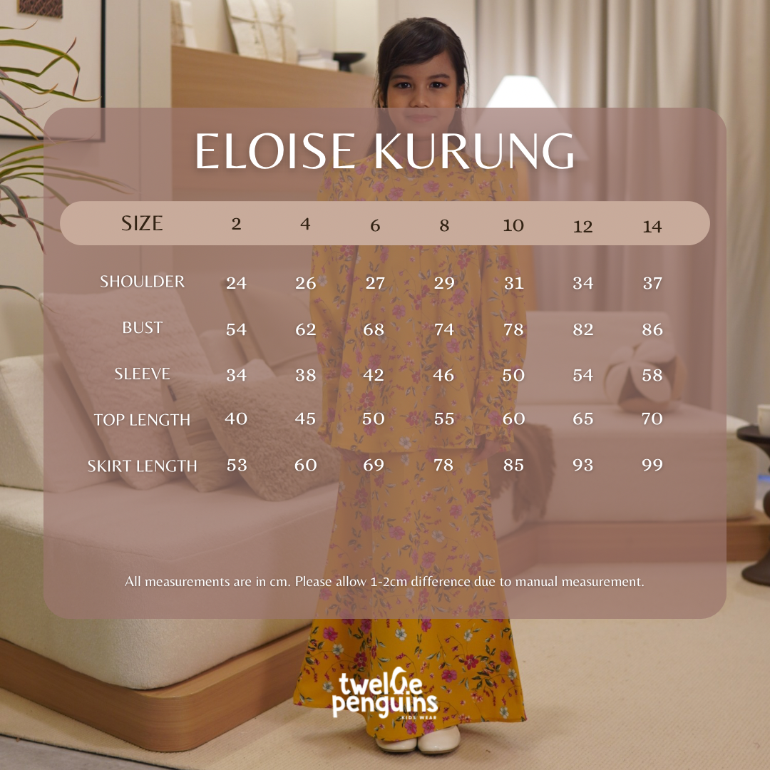 Eloise Kurung Measurement Chart