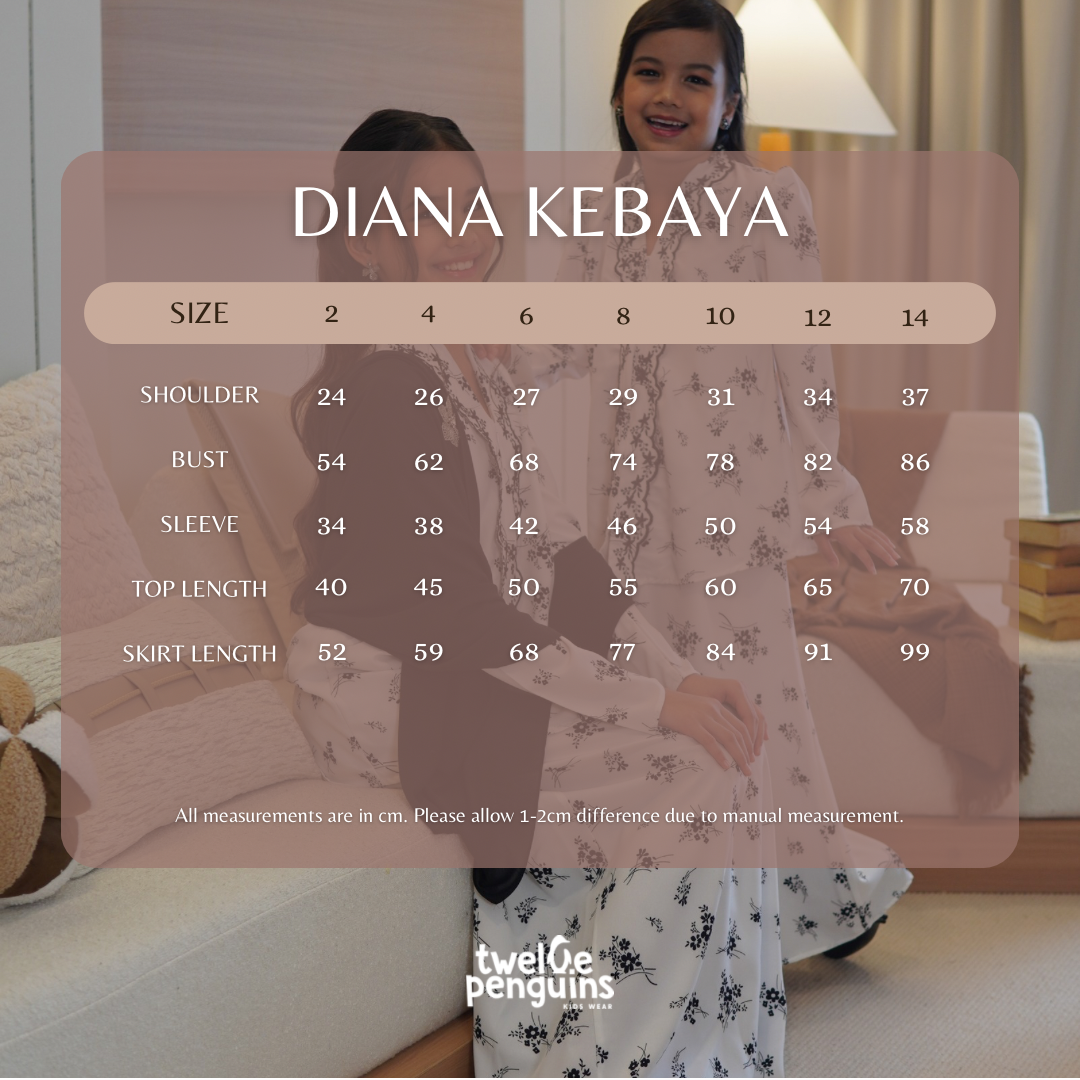 Diana Kebaya Measurement Chart
