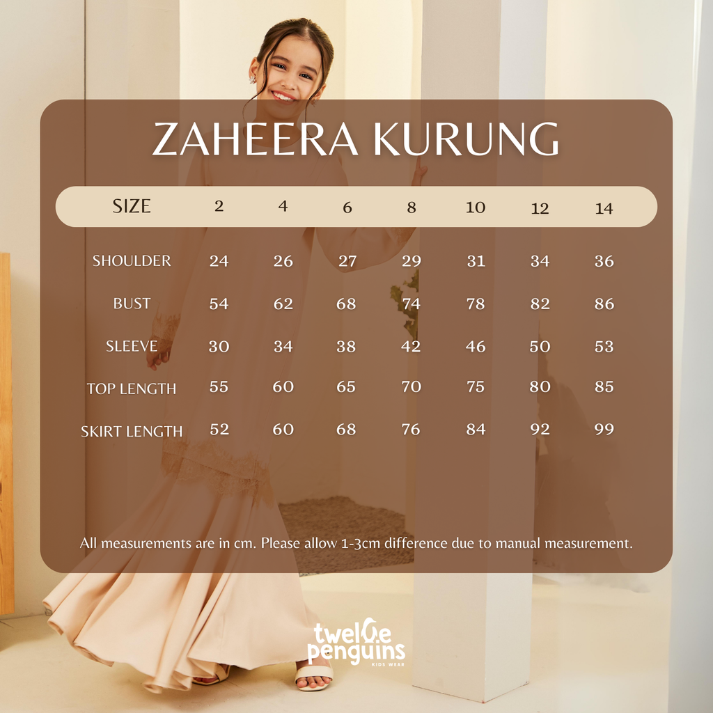 Zaheera Kurung Measurement Chart