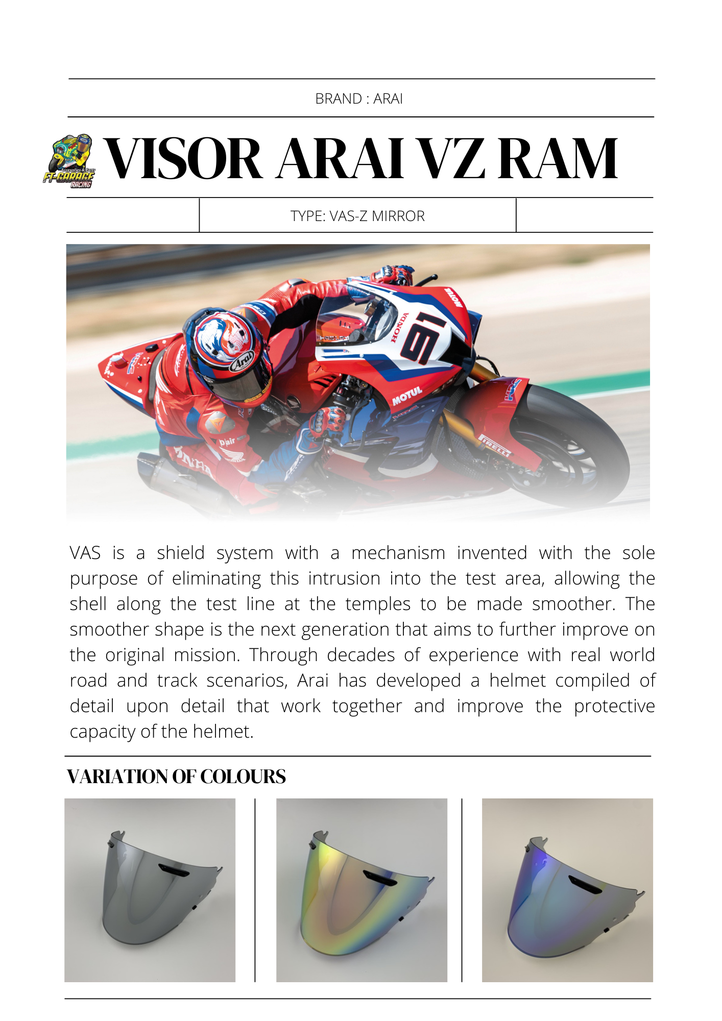 VISOR ARAI VZ RAM MIRROR RED – FT 