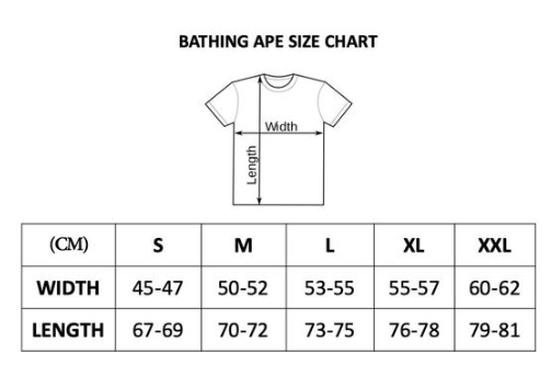 Razer x BAPE Gear and Apparel Size Chart