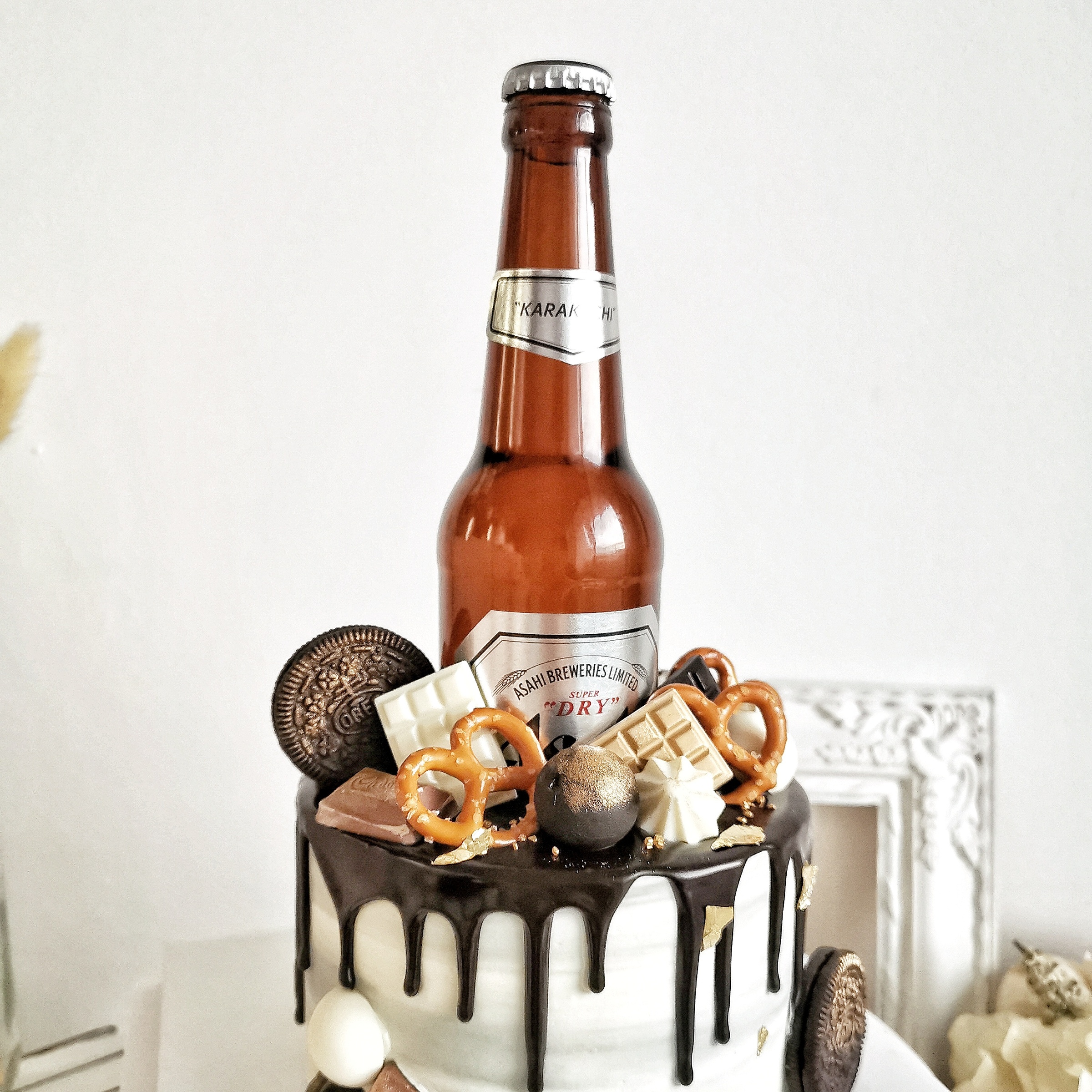 Whiskey Birthday Cake with Chocolate Drizzles