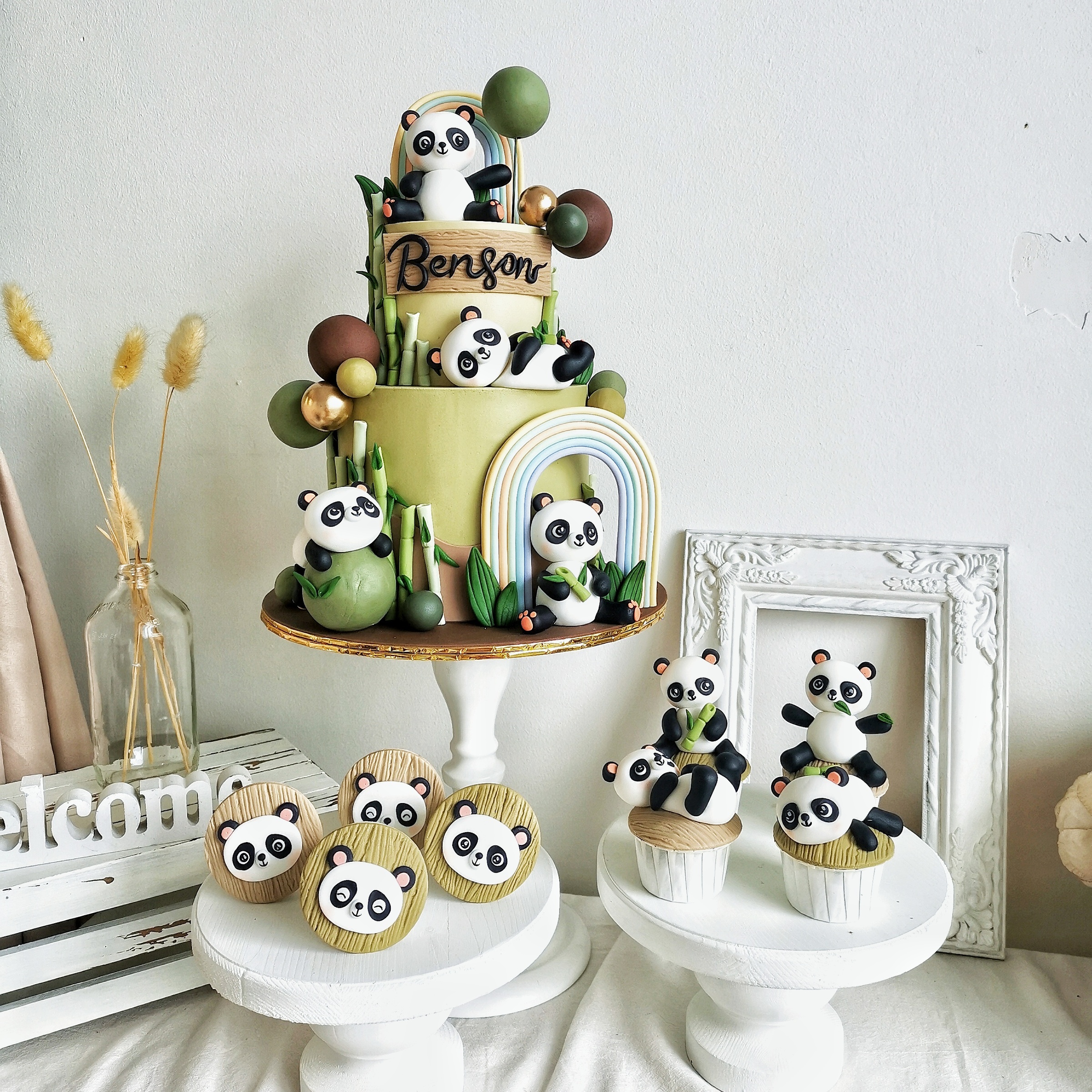 Funny panda with birthday cake Royalty Free Vector Image