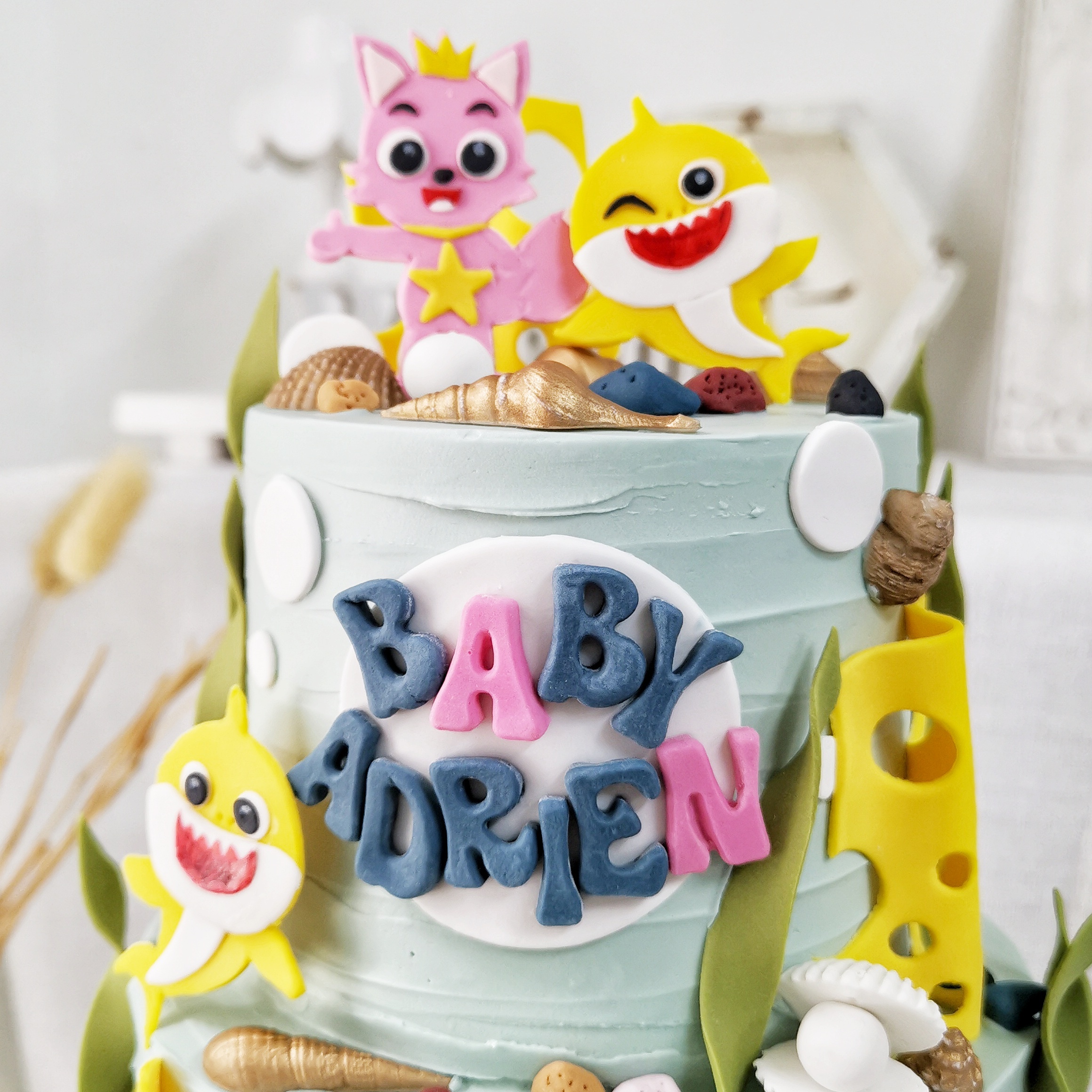 Baby Shark themed single tier Cake