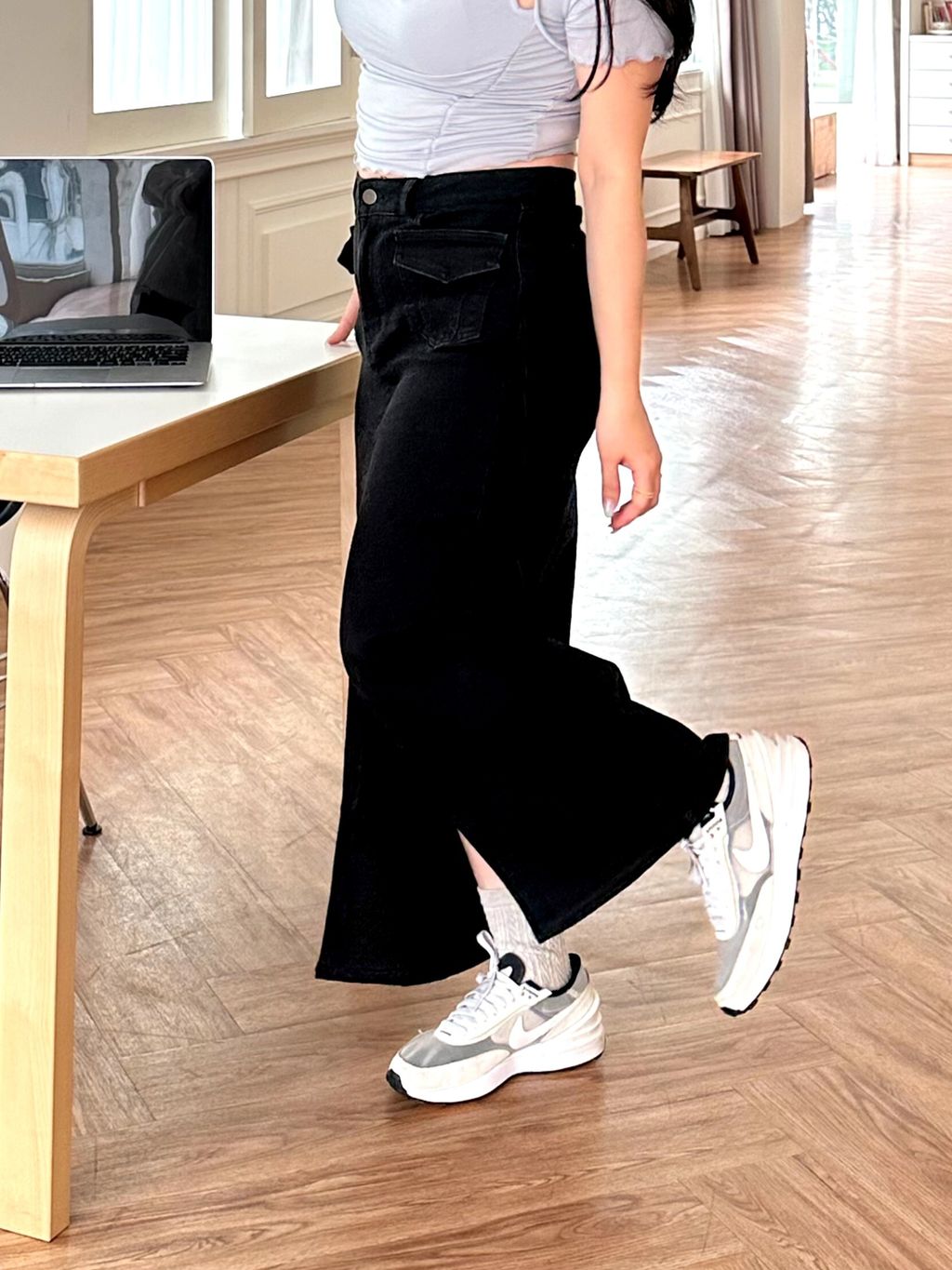 (正韓)前開衩剪裁牛仔長裙 (7)