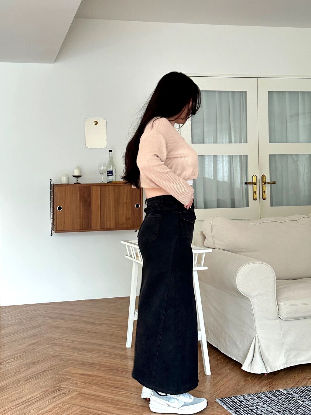 (正韓)前開衩剪裁牛仔長裙 (8)