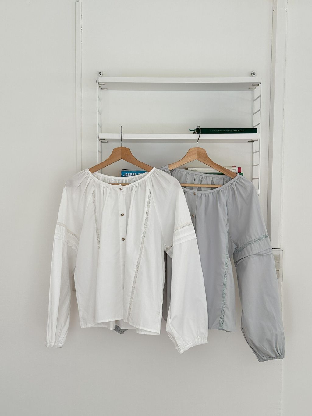 蕾絲拼接排扣上衣 (1)