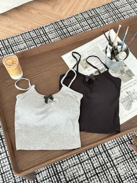 俏皮蝴蝶結螺紋背心(附胸墊) (1)