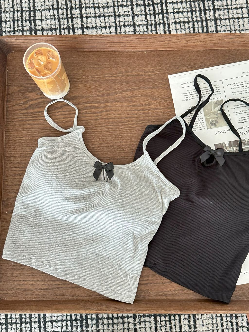 俏皮蝴蝶結螺紋背心(附胸墊) (2)