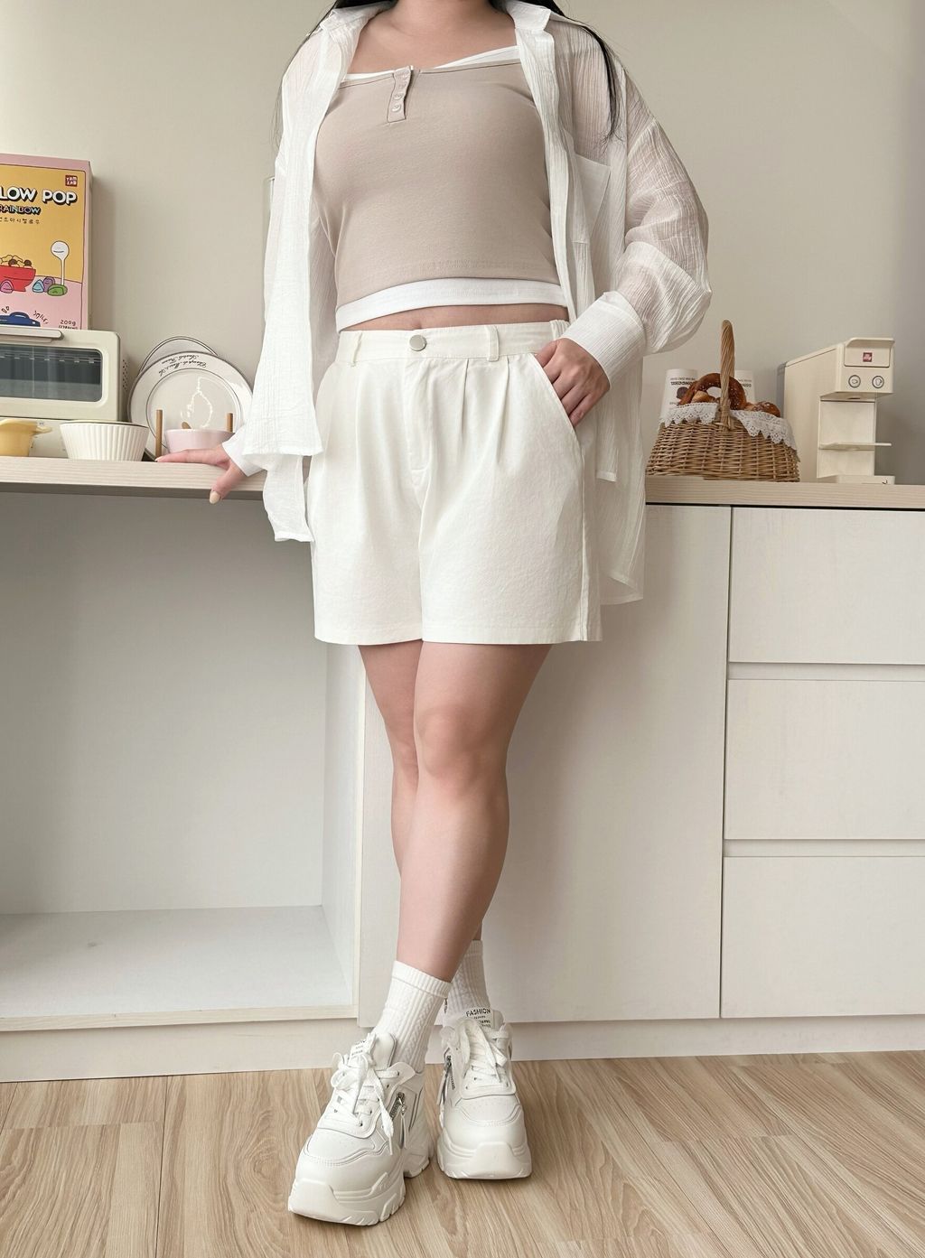 壓褶牛仔短褲 (3)