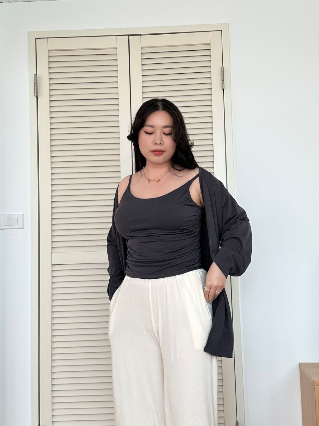 (正韓)抓皺背心+罩衫兩件套 (6)