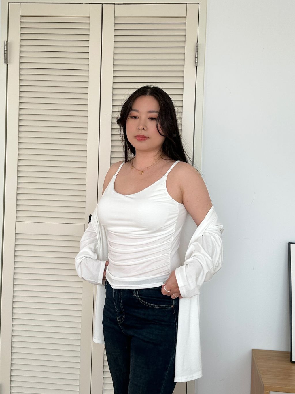 (正韓)抓皺背心+罩衫兩件套 (1)