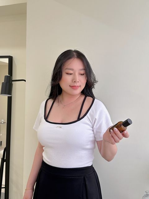 (正韓)小香感拼接胸墊上衣 (10)