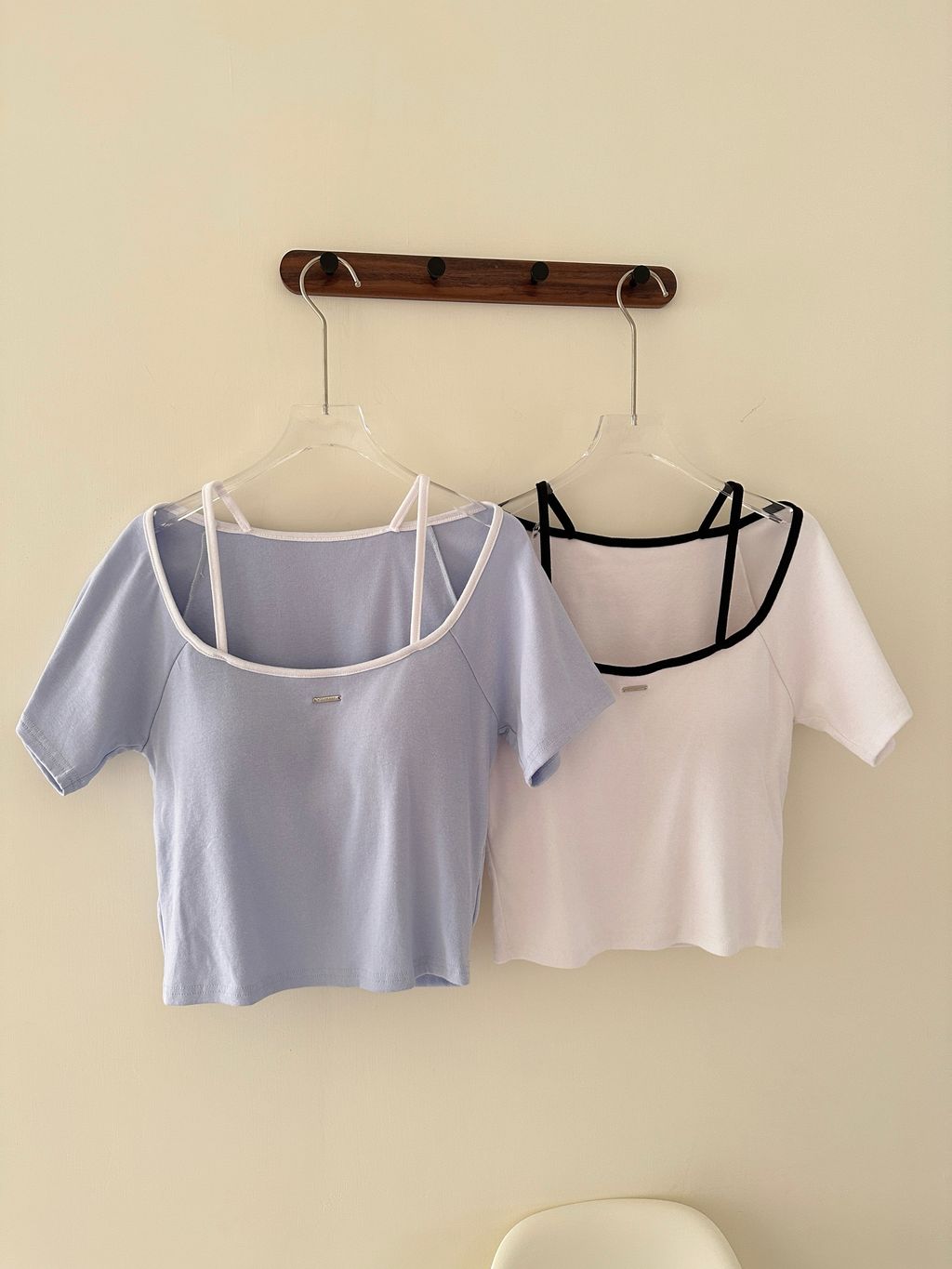 (正韓)小香感拼接胸墊上衣 (1)