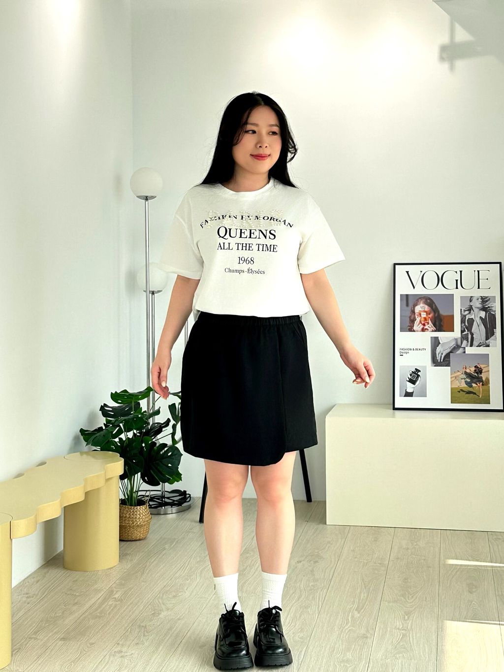 高腰剪裁一片裙褲 (3)