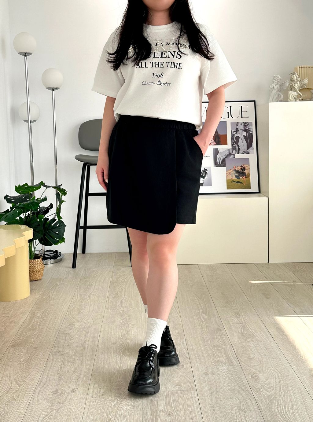 高腰剪裁一片裙褲 (1)