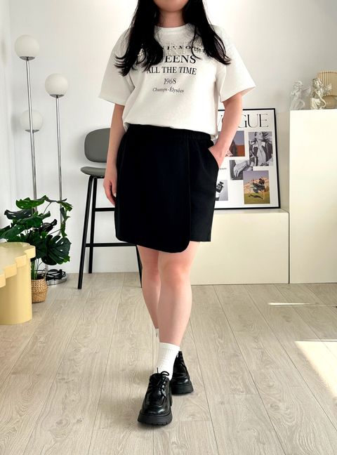 高腰剪裁一片裙褲 (1)