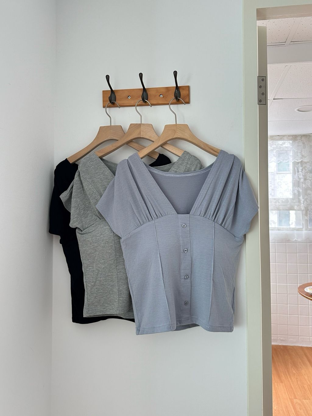 溫柔感褶皺胸墊上衣 (7)