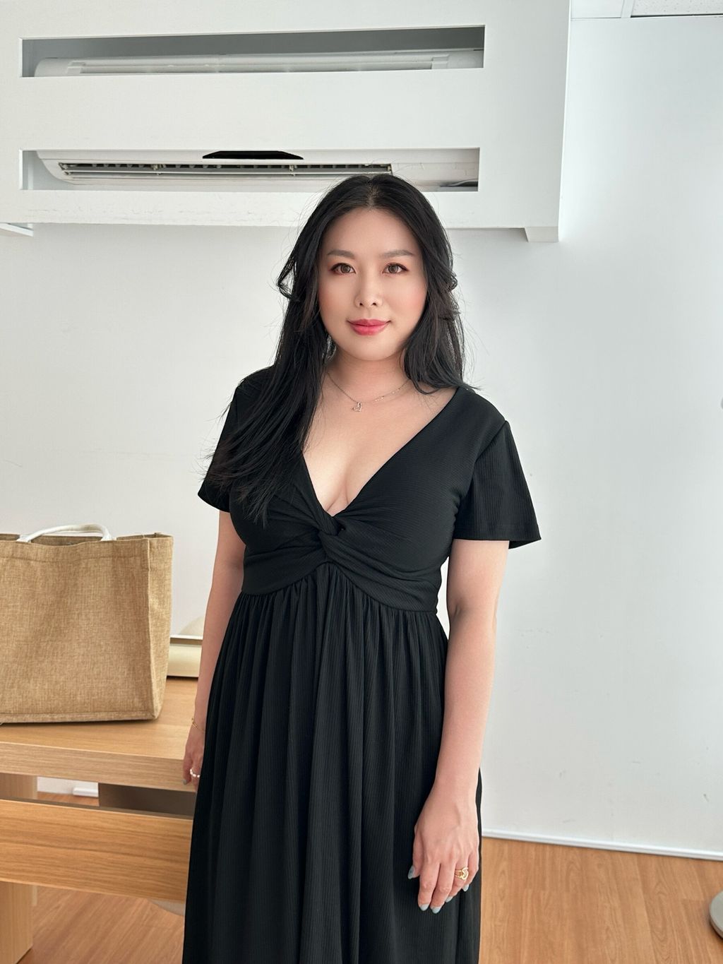 (正韓)扭結開衩長洋裝(附胸墊) (9)