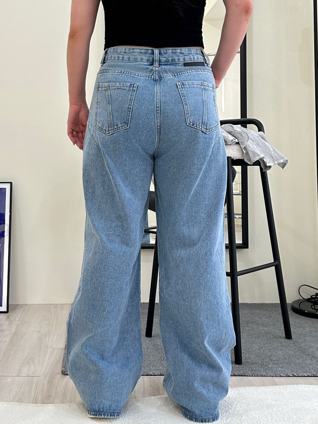 (正韓)刷破翹臀高腰牛仔寬褲 (10)