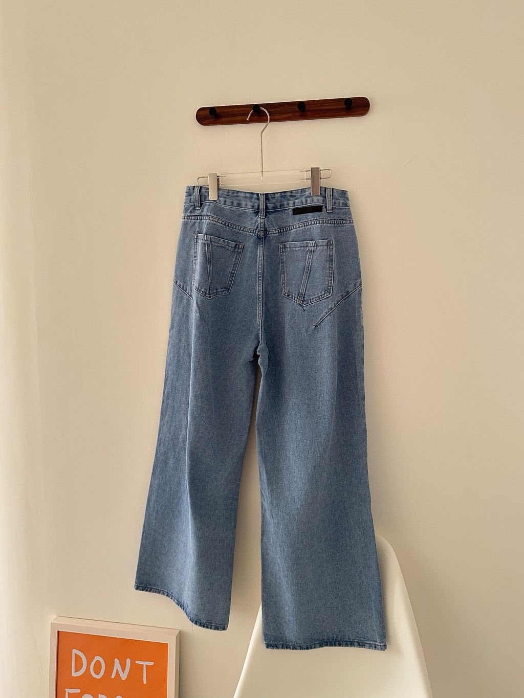 (正韓)刷破翹臀高腰牛仔寬褲 (2)