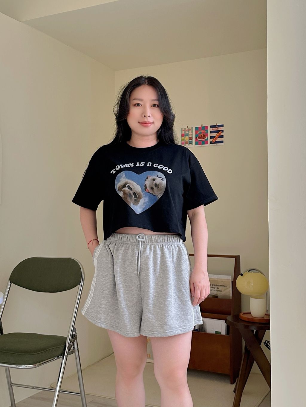 愛心狗狗寬鬆短版T (1)