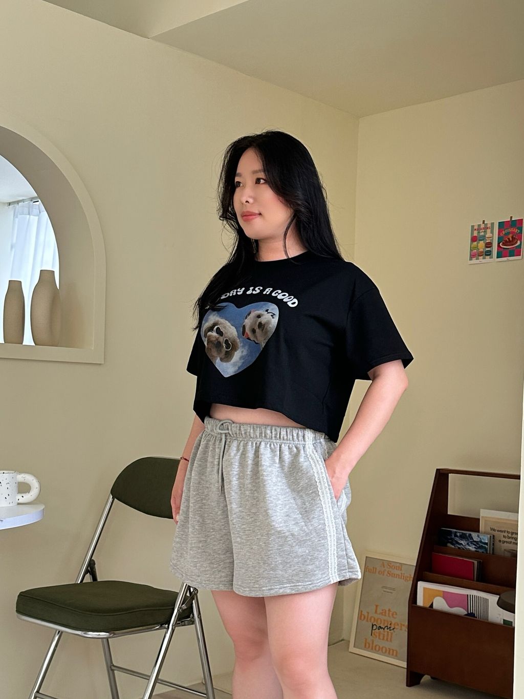 愛心狗狗寬鬆短版T (2)