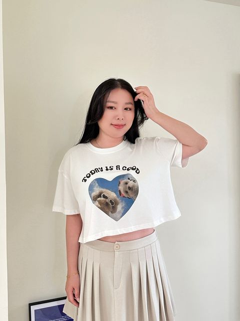 愛心狗狗寬鬆短版T (4)