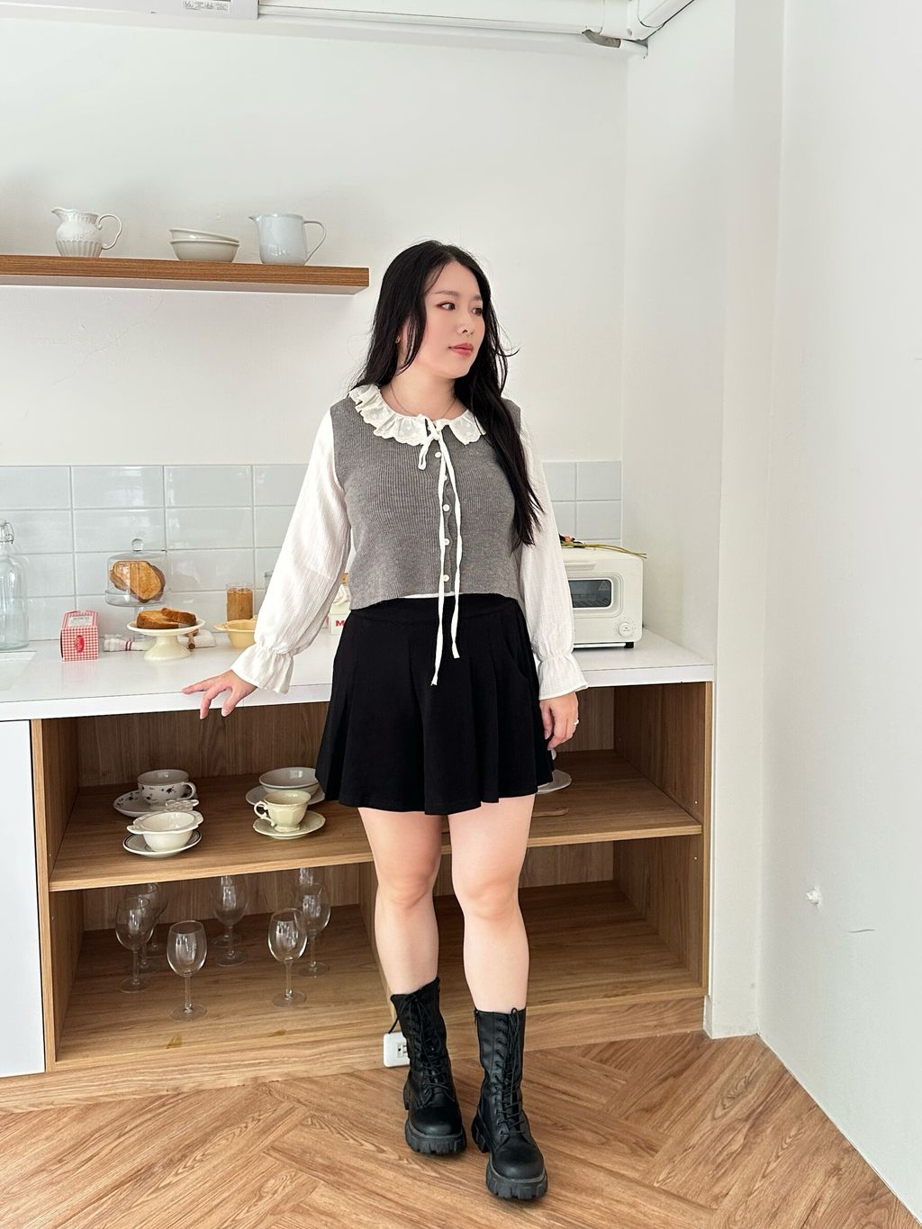 花邊領喇叭袖背心兩件套 (12)