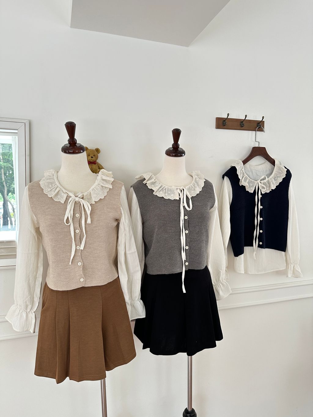 花邊領喇叭袖背心兩件套 (9)