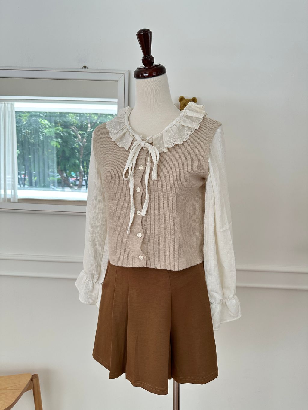 花邊領喇叭袖背心兩件套 (8)