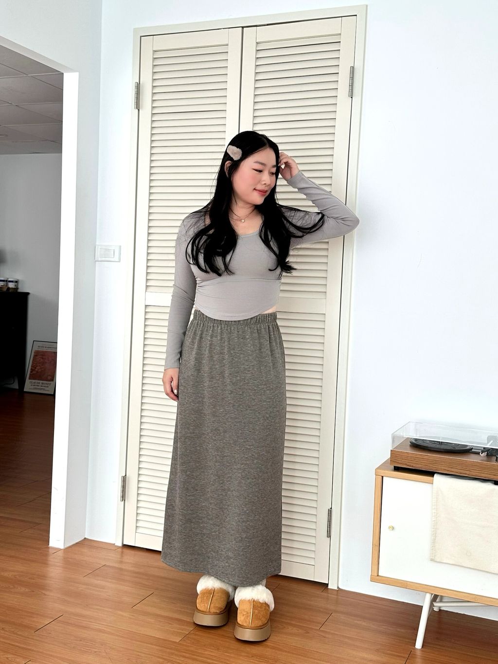 後開衩羊絨長裙 (10)