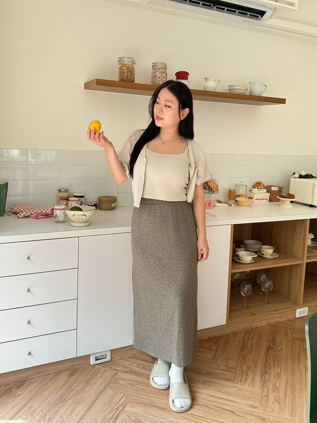 後開衩羊絨長裙 (9)