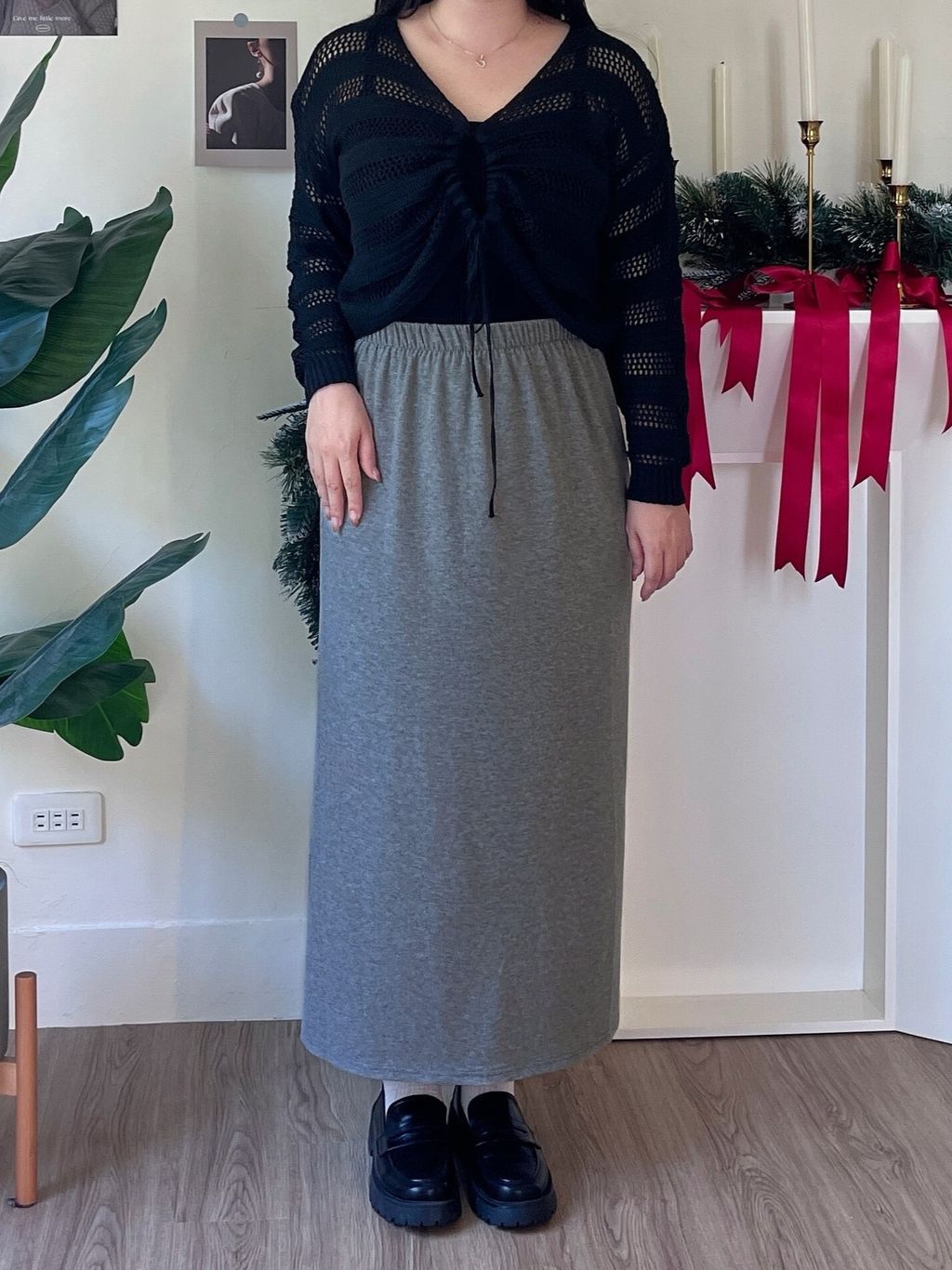 後開衩羊絨長裙 (13)