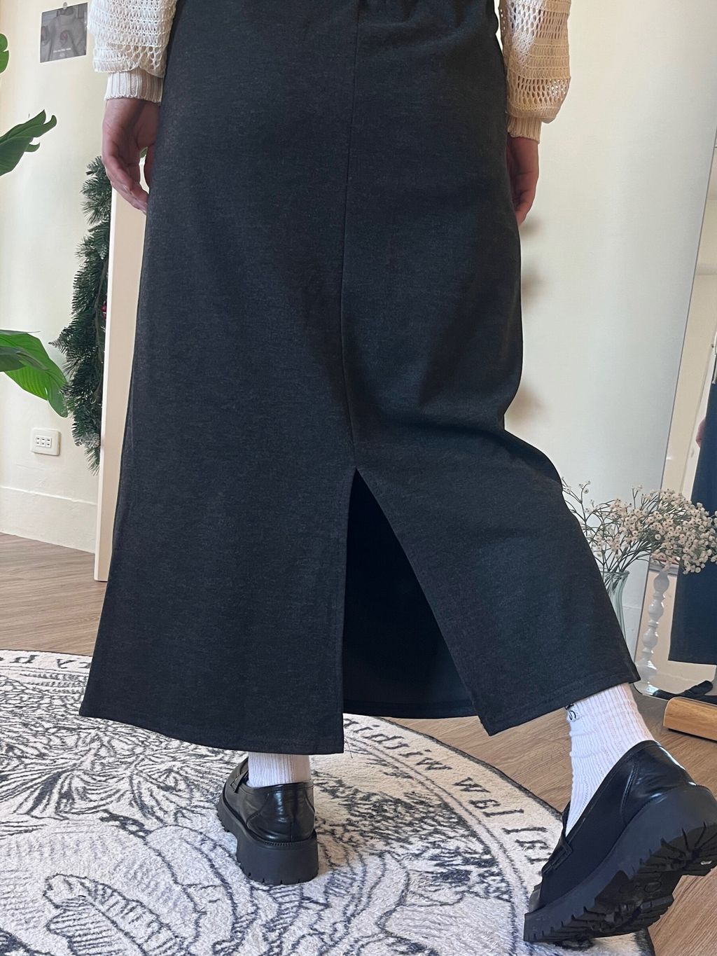 後開衩羊絨長裙 (14)