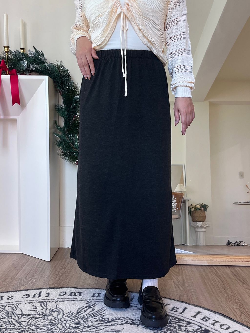 後開衩羊絨長裙 (12)