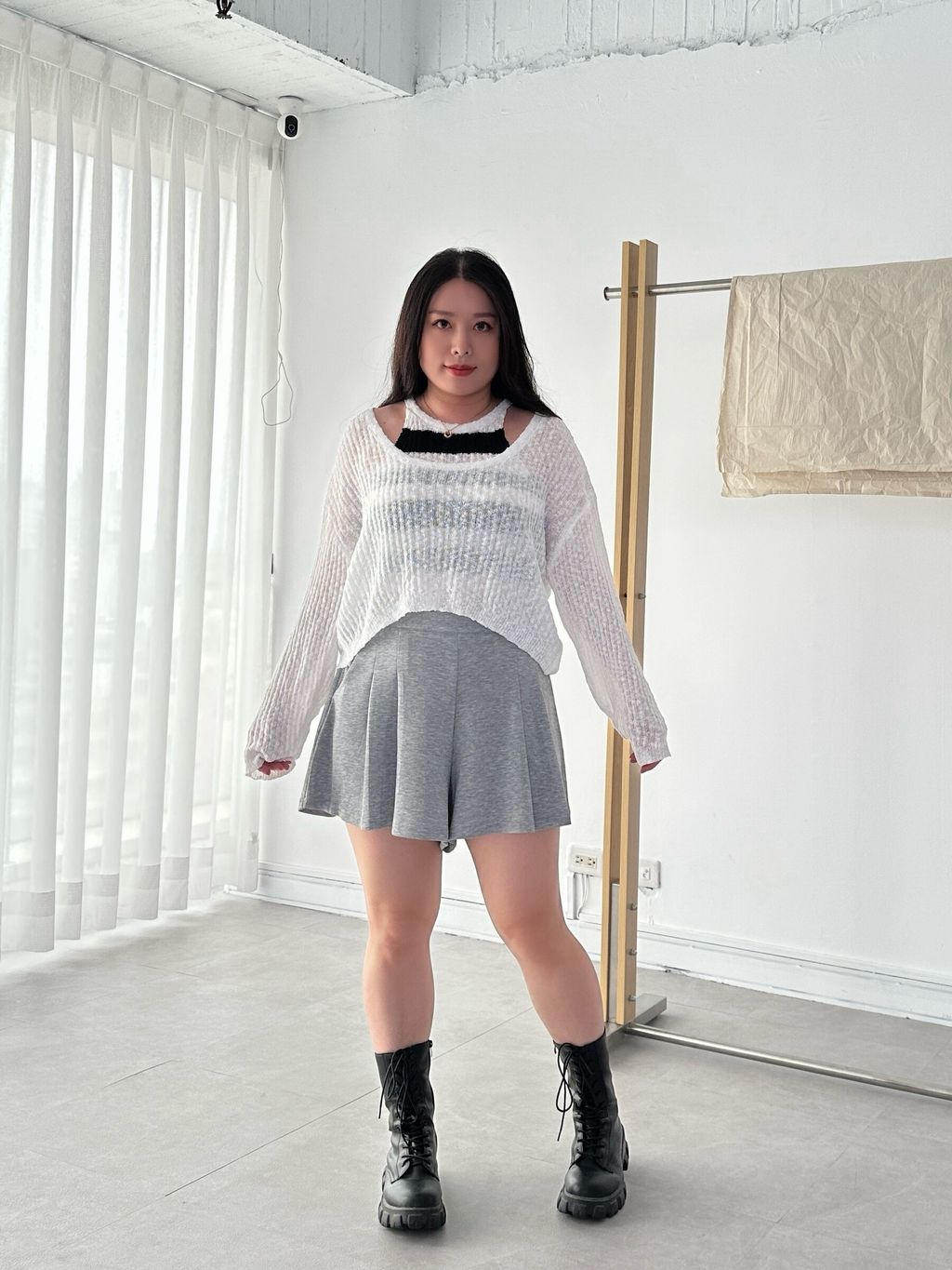 條紋削肩背心長袖罩衫套裝 (15)