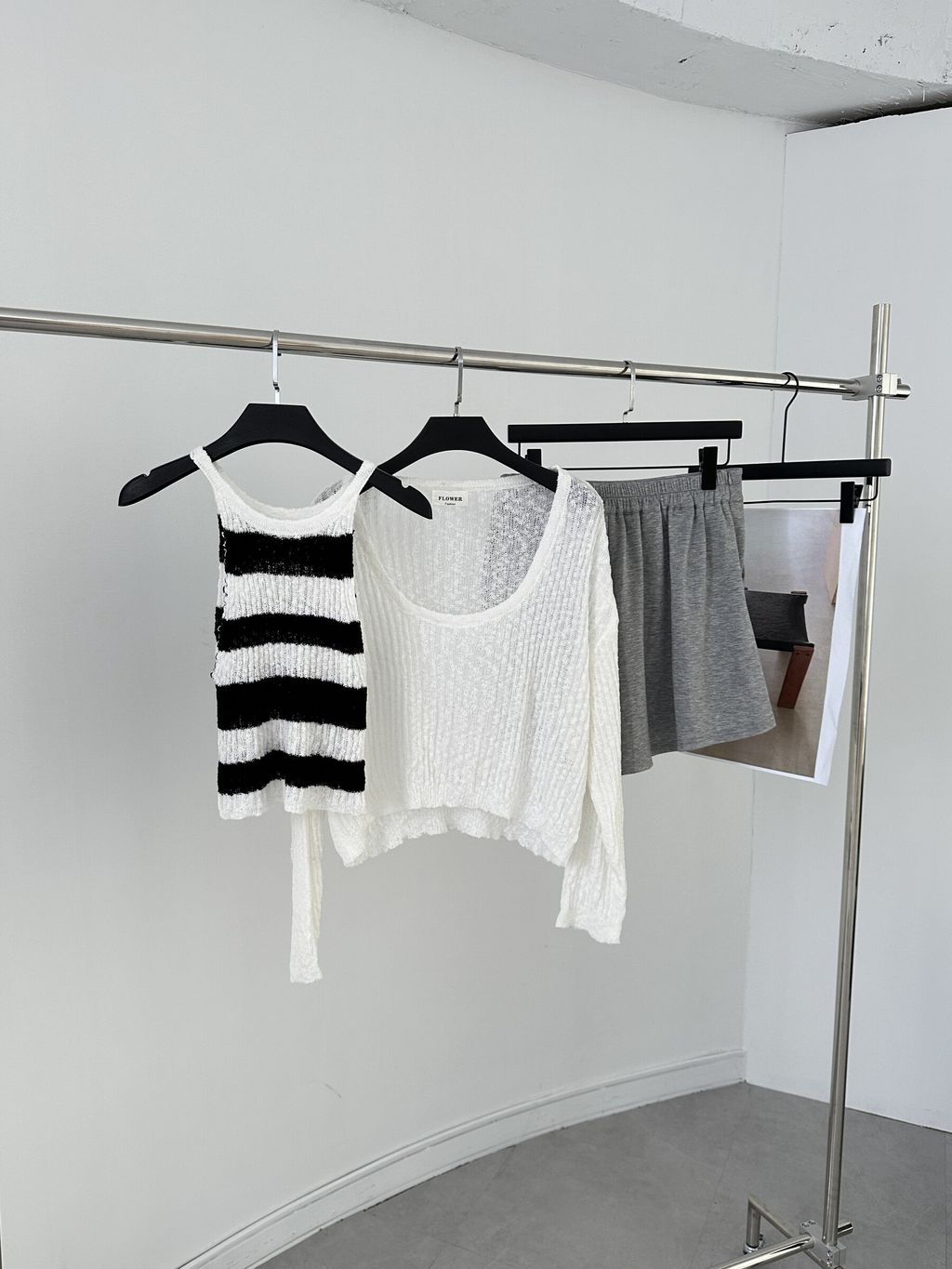 條紋削肩背心長袖罩衫套裝 (12)