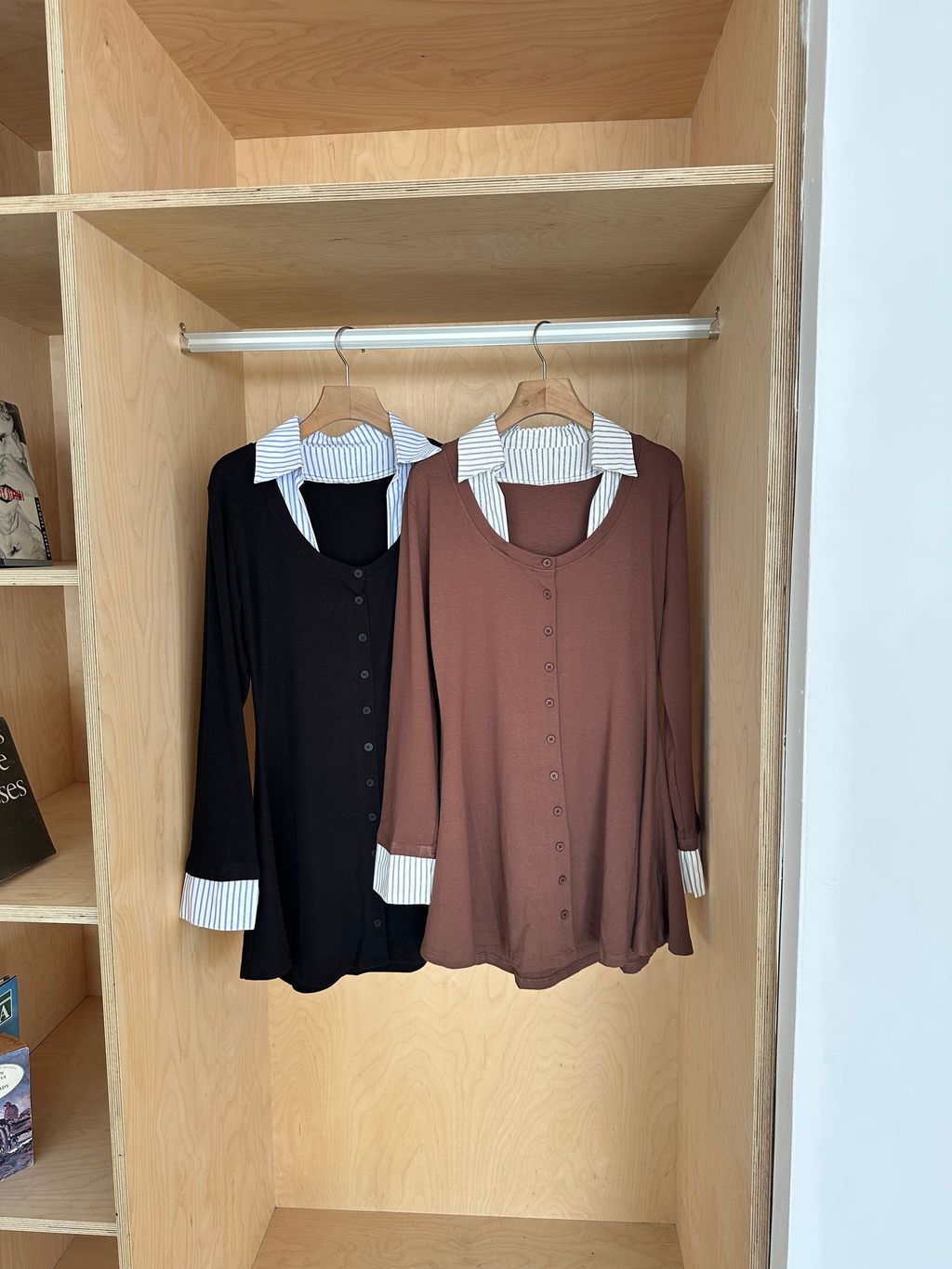 U領收腰襯衫短洋裝 (8)