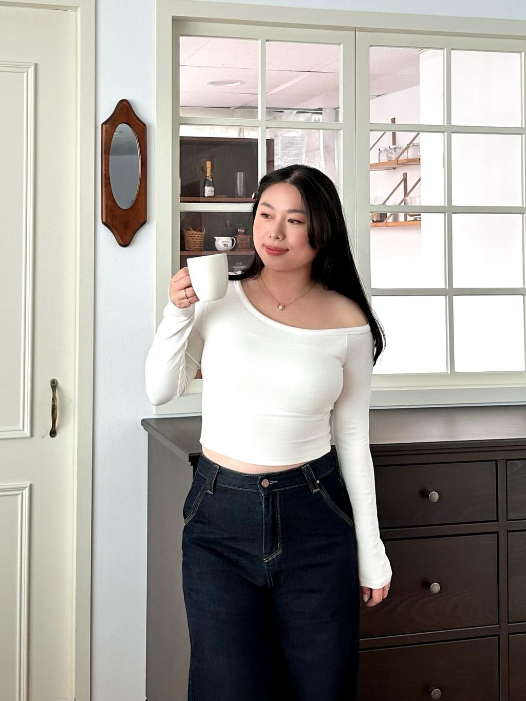 斜肩長袖胸墊上衣 (27)