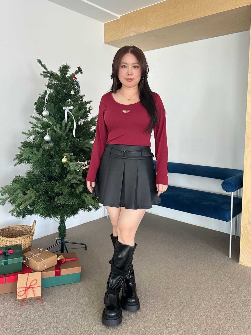 (正韓)簍空愛心長袖胸墊上衣 (16)