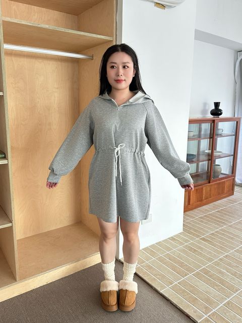 抽繩收腰連帽 V 領顯瘦短洋裝 (18)