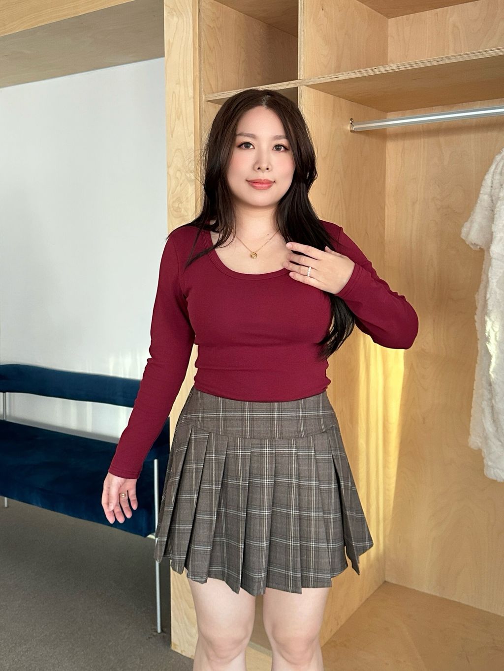 (正韓)大圓領胸墊長袖上衣 (12)