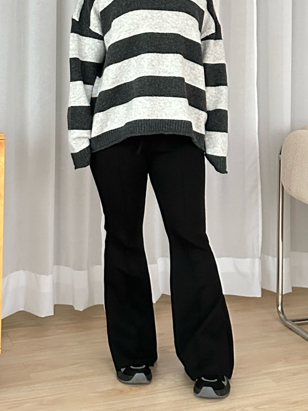 空氣棉修身綁帶喇叭褲 (9)