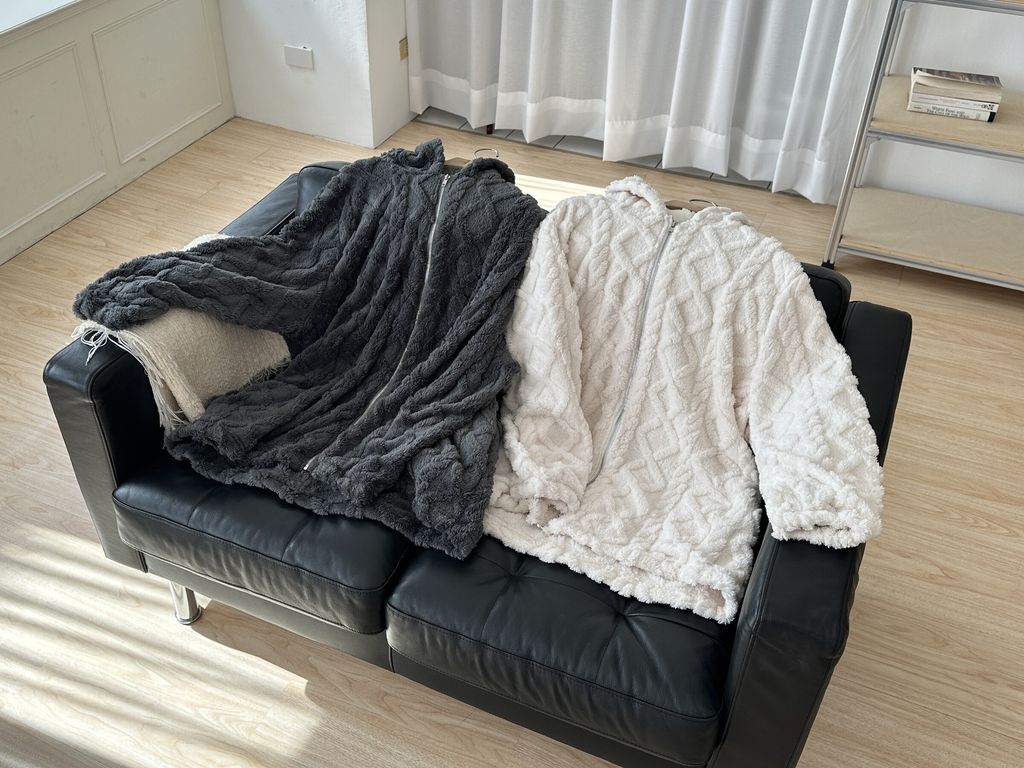 毛絨立體麻花連帽長版外套 (8)