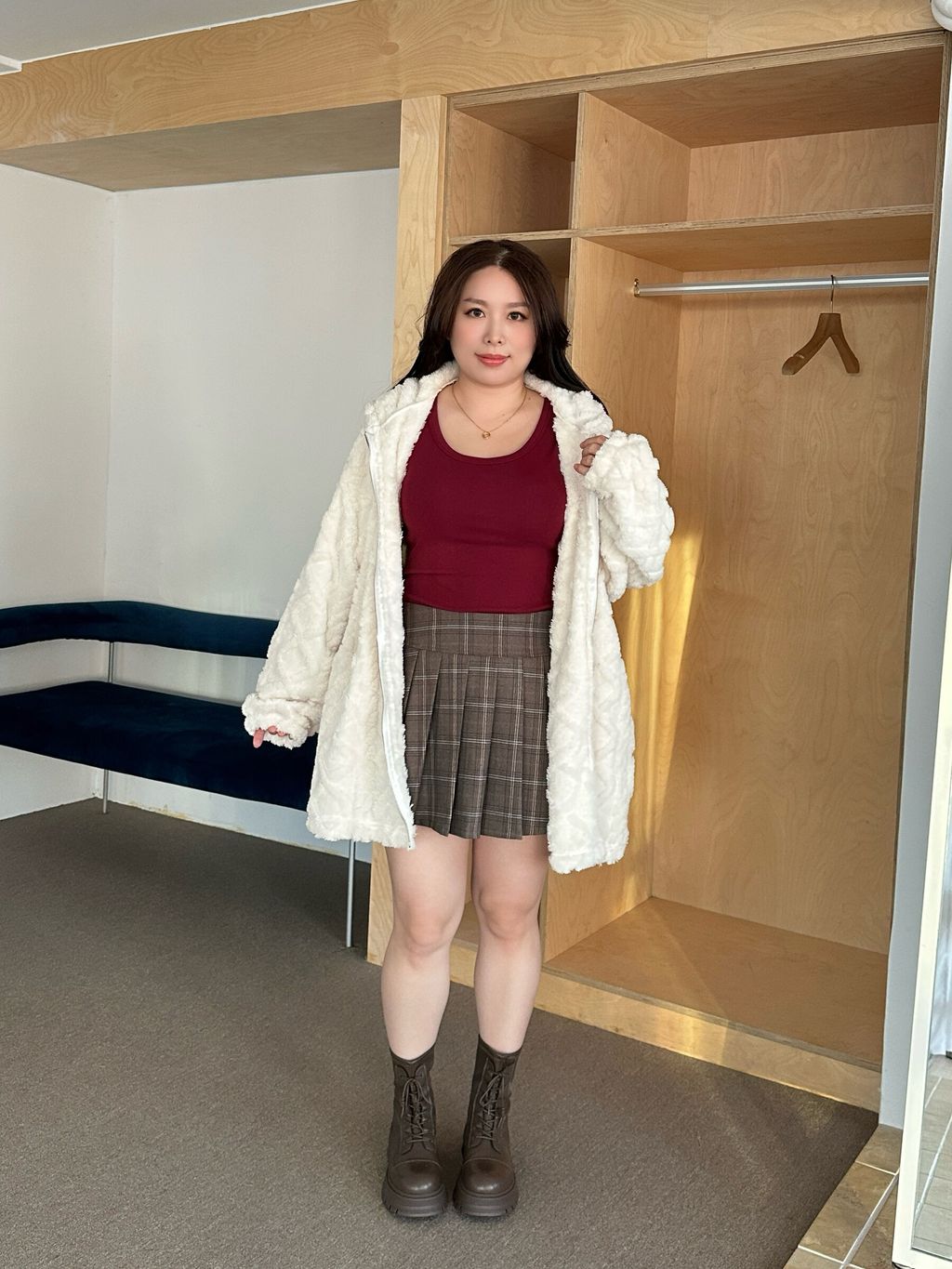 毛絨立體麻花連帽長版外套 (9)